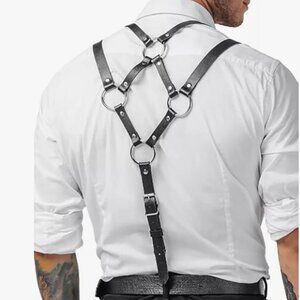 Belt Shoulder Strap Y-Back Silver Men's Leather Harness
